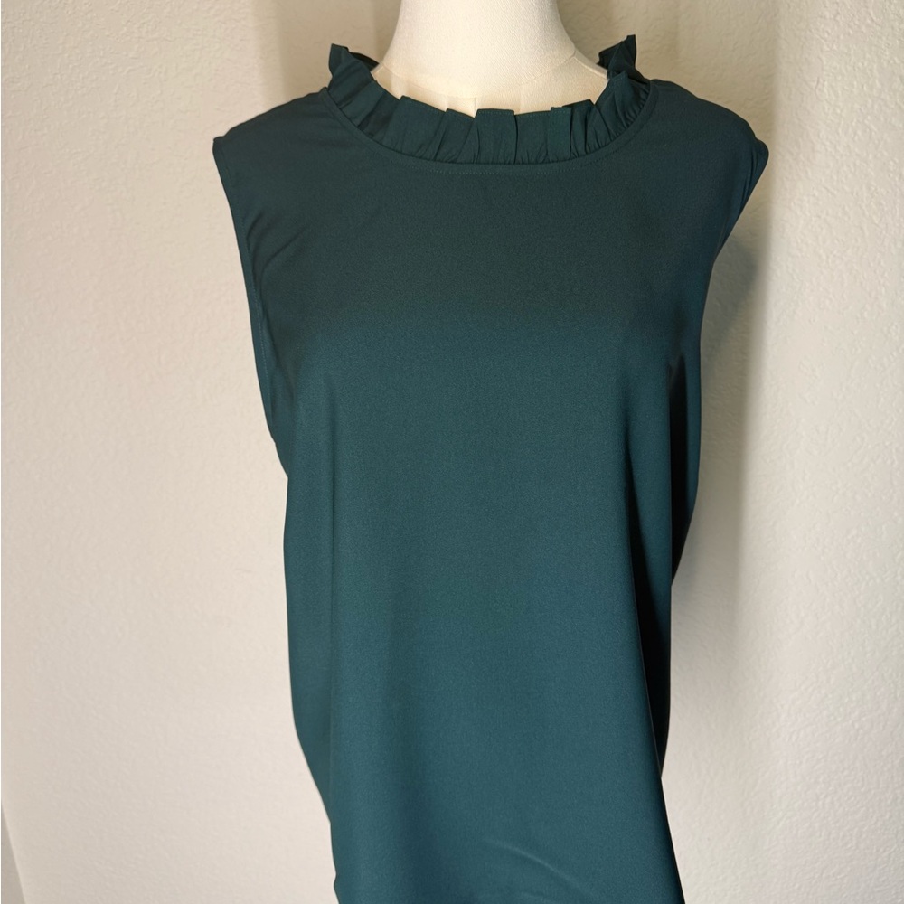 J. Crew Dark Teal Ruffle Neck Blouse